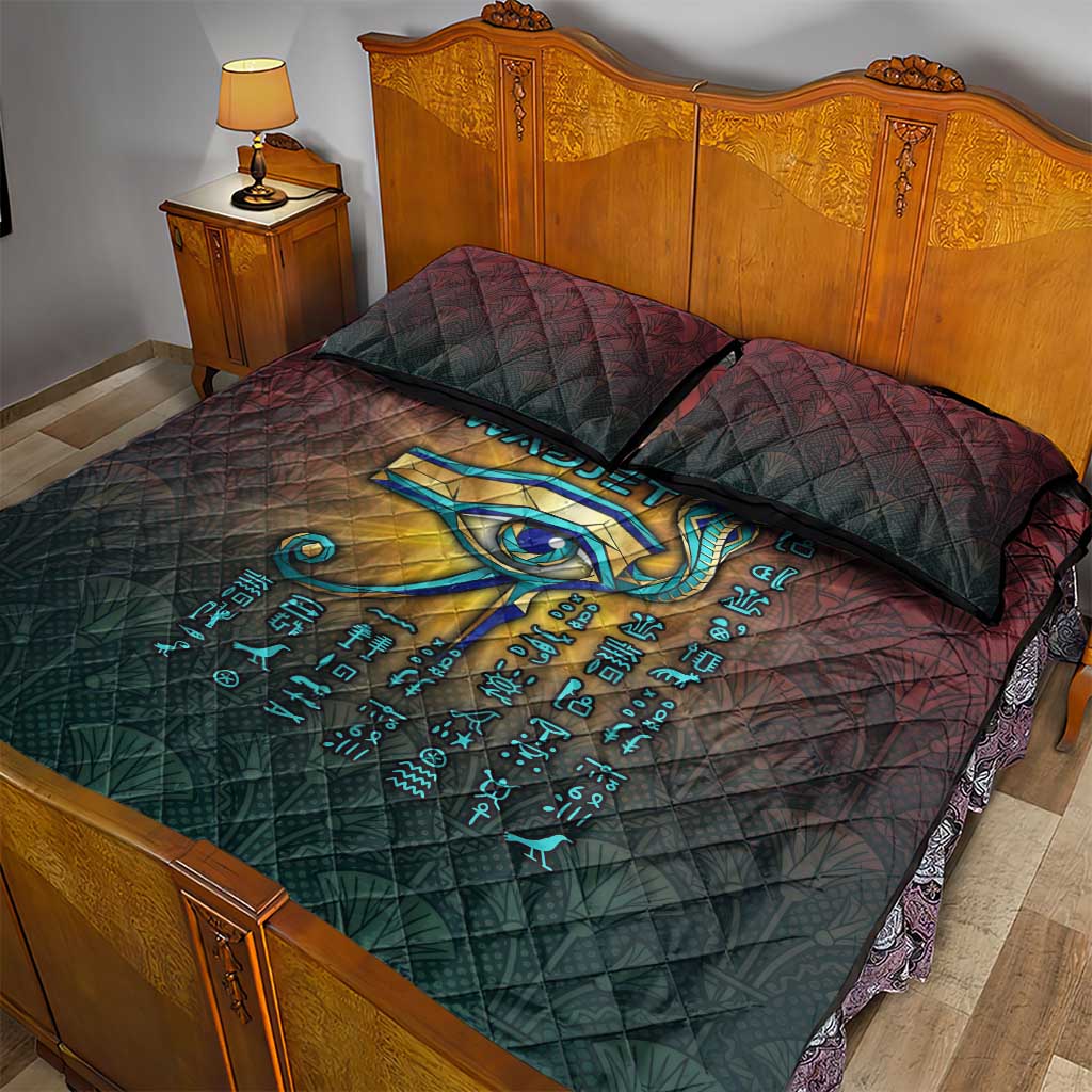 Egyptian Wadjet Winged Cobra Quilt Bed Set with Eye of Horus in Fiery Royal Protector Theme