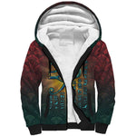 Egyptian Wadjet Winged Cobra Sherpa Hoodie with Eye of Horus in Fiery Royal Protector Theme