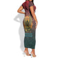 Egyptian Wadjet Winged Cobra Short Sleeve Bodycon Dress with Eye of Horus in Fiery Royal Protector Theme