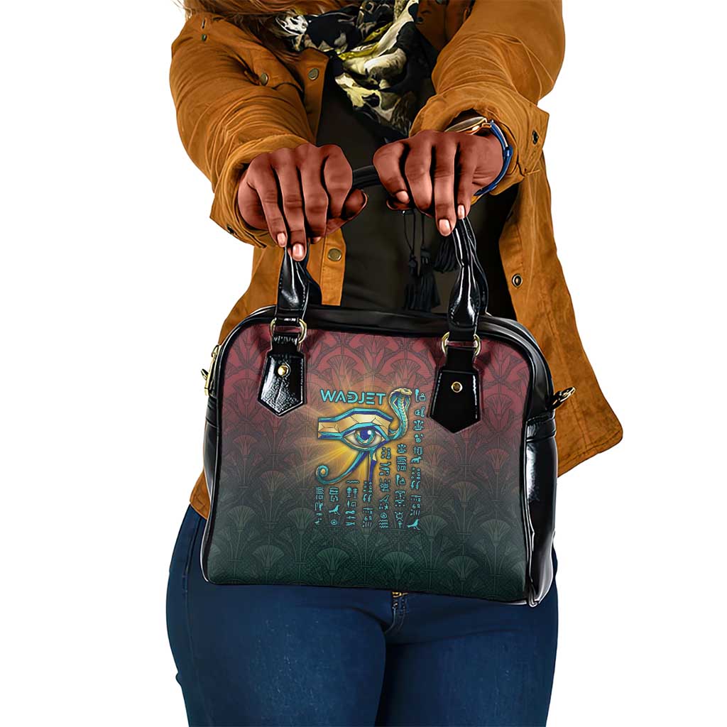 Egyptian Wadjet Winged Cobra Shoulder Handbag with Eye of Horus in Fiery Royal Protector Theme