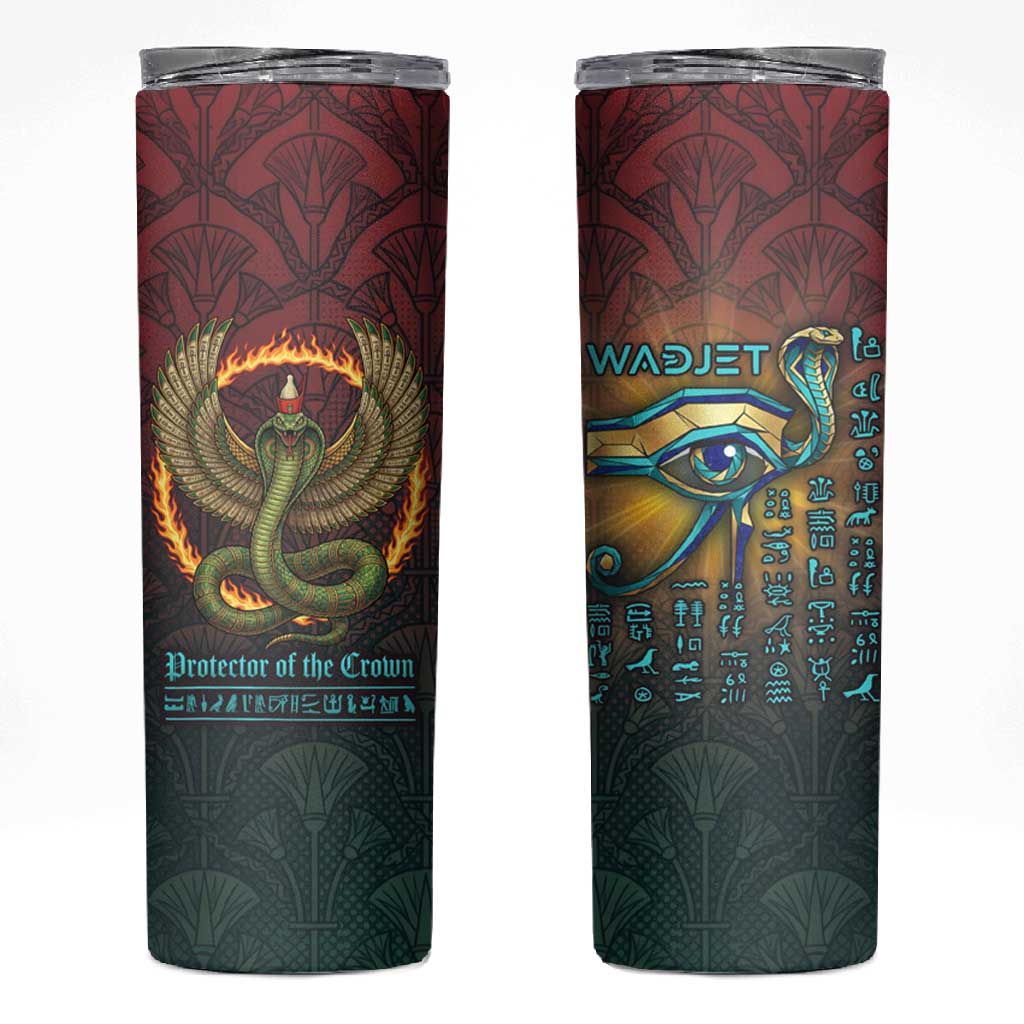 Egyptian Wadjet Winged Cobra Skinny Tumbler with Eye of Horus in Fiery Royal Protector Theme