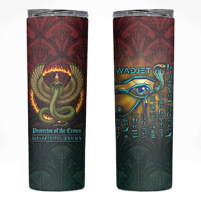 Egyptian Wadjet Winged Cobra Skinny Tumbler with Eye of Horus in Fiery Royal Protector Theme