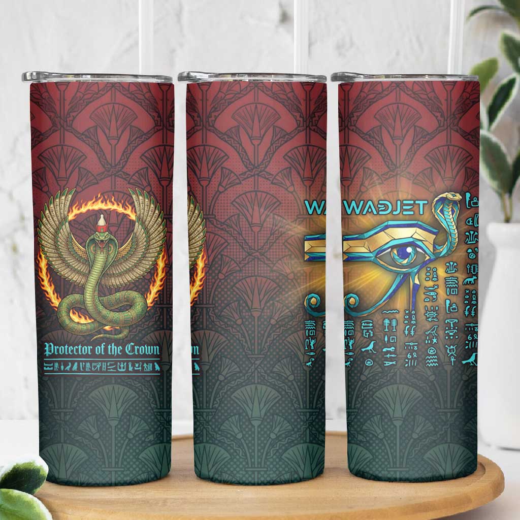 Egyptian Wadjet Winged Cobra Skinny Tumbler with Eye of Horus in Fiery Royal Protector Theme