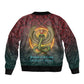 Egyptian Wadjet Winged Cobra Sleeve Zip Bomber Jacket with Eye of Horus in Fiery Royal Protector Theme