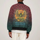 Egyptian Wadjet Winged Cobra Sleeve Zip Bomber Jacket with Eye of Horus in Fiery Royal Protector Theme