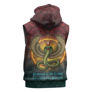 Egyptian Wadjet Winged Cobra Sleeveless Hoodie with Eye of Horus in Fiery Royal Protector Theme
