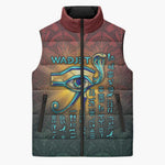 Egyptian Wadjet Winged Cobra Sleeveless Puffer Jacket with Eye of Horus in Fiery Royal Protector Theme