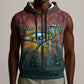 Egyptian Wadjet Winged Cobra Sleeveless Zip Hoodie with Eye of Horus in Fiery Royal Protector Theme