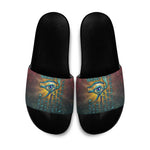 Egyptian Wadjet Winged Cobra Slide Sandals with Eye of Horus in Fiery Royal Protector Theme