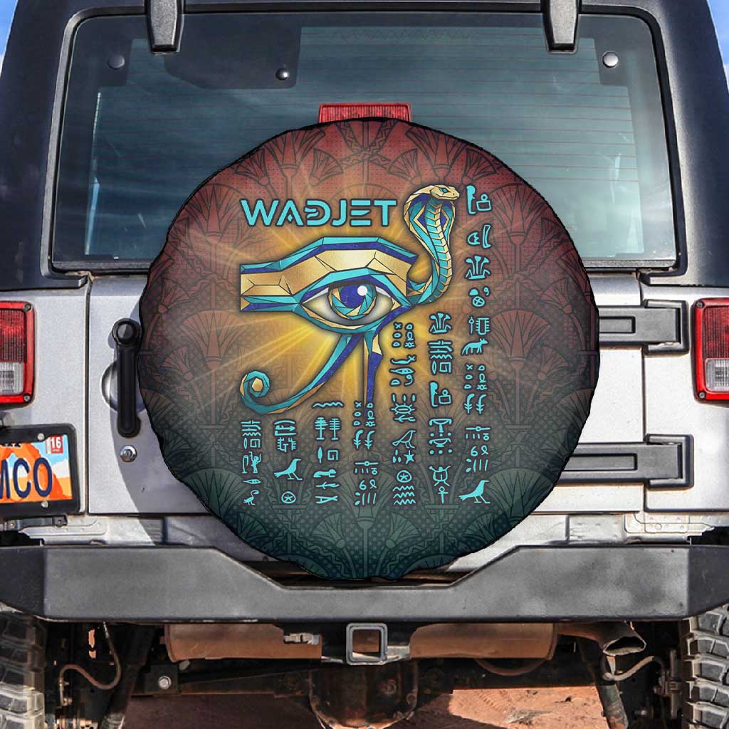 Egyptian Wadjet Winged Cobra Spare Tire Cover with Eye of Horus in Fiery Royal Protector Theme