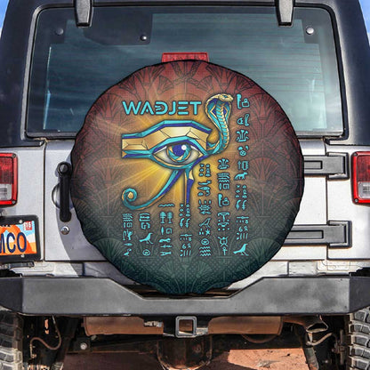Egyptian Wadjet Winged Cobra Spare Tire Cover with Eye of Horus in Fiery Royal Protector Theme