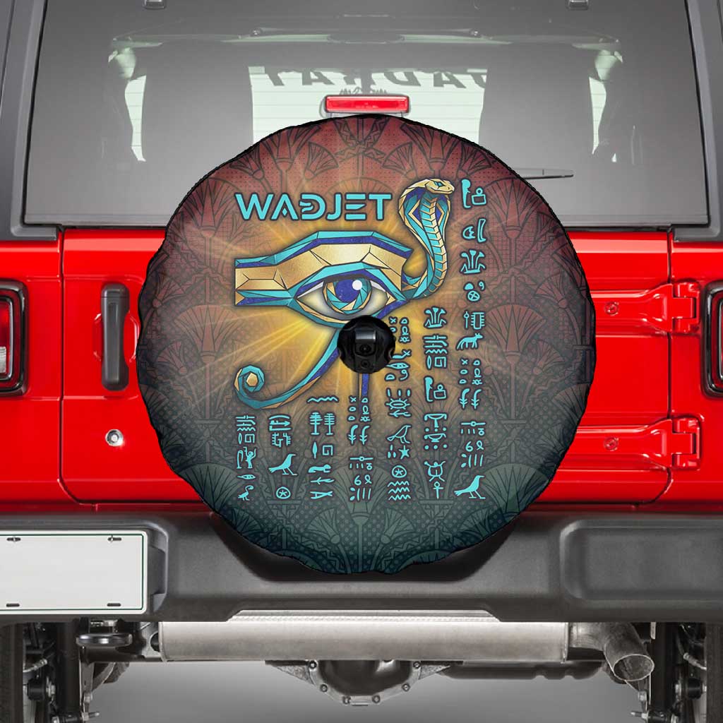 Egyptian Wadjet Winged Cobra Spare Tire Cover with Eye of Horus in Fiery Royal Protector Theme