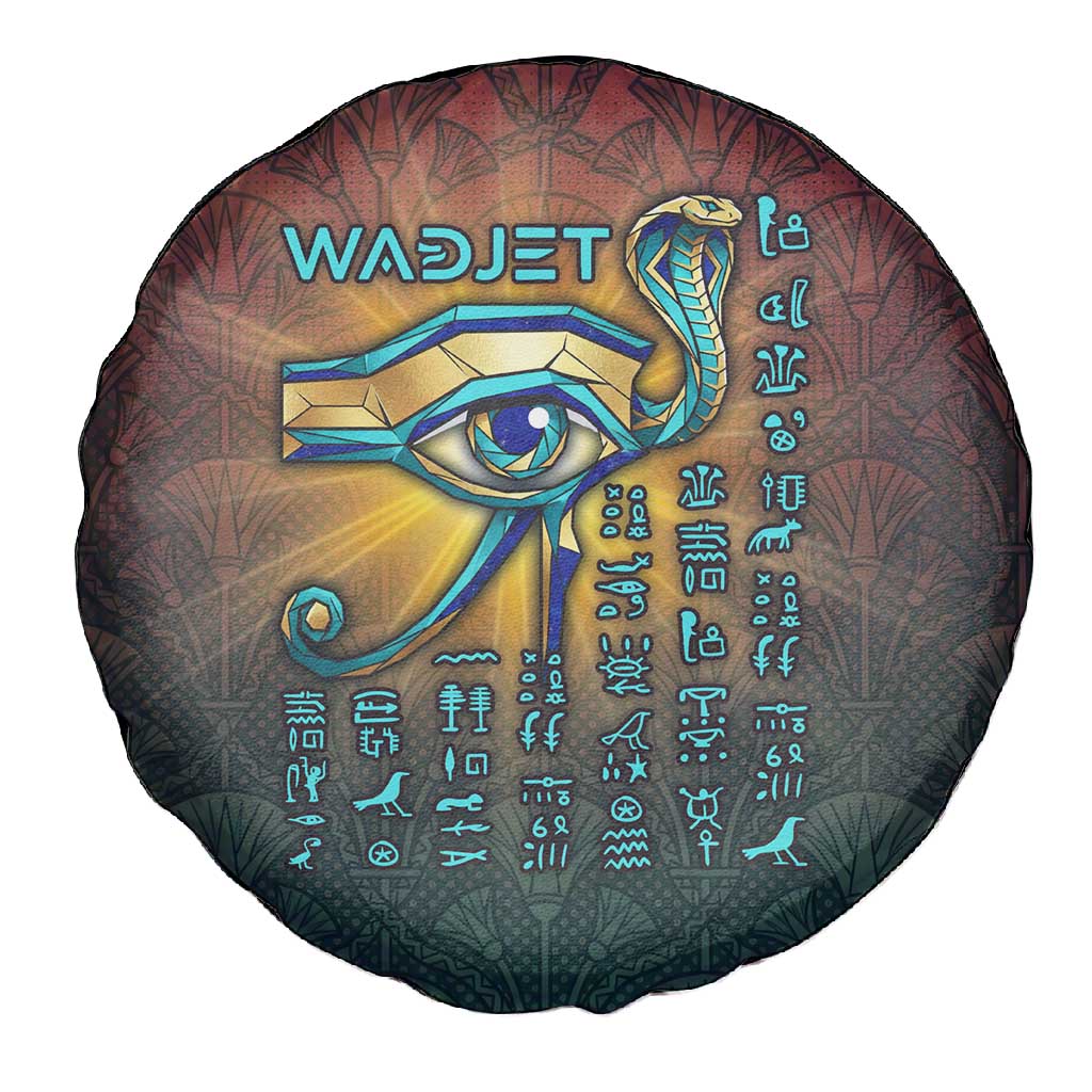 Egyptian Wadjet Winged Cobra Spare Tire Cover with Eye of Horus in Fiery Royal Protector Theme