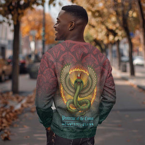 Egyptian Wadjet Winged Cobra Sweatshirt with Eye of Horus in Fiery Royal Protector Theme