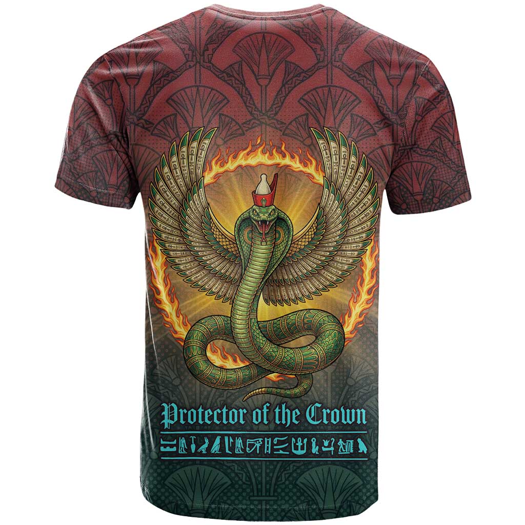 Egyptian Wadjet Winged Cobra T shirt with Eye of Horus in Fiery Royal Protector Theme