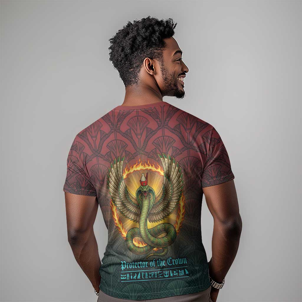 Egyptian Wadjet Winged Cobra T shirt with Eye of Horus in Fiery Royal Protector Theme