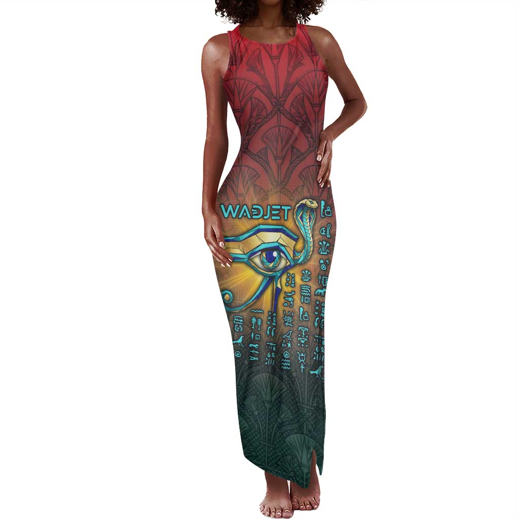 Egyptian Wadjet Winged Cobra Tank Maxi Dress with Eye of Horus in Fiery Royal Protector Theme