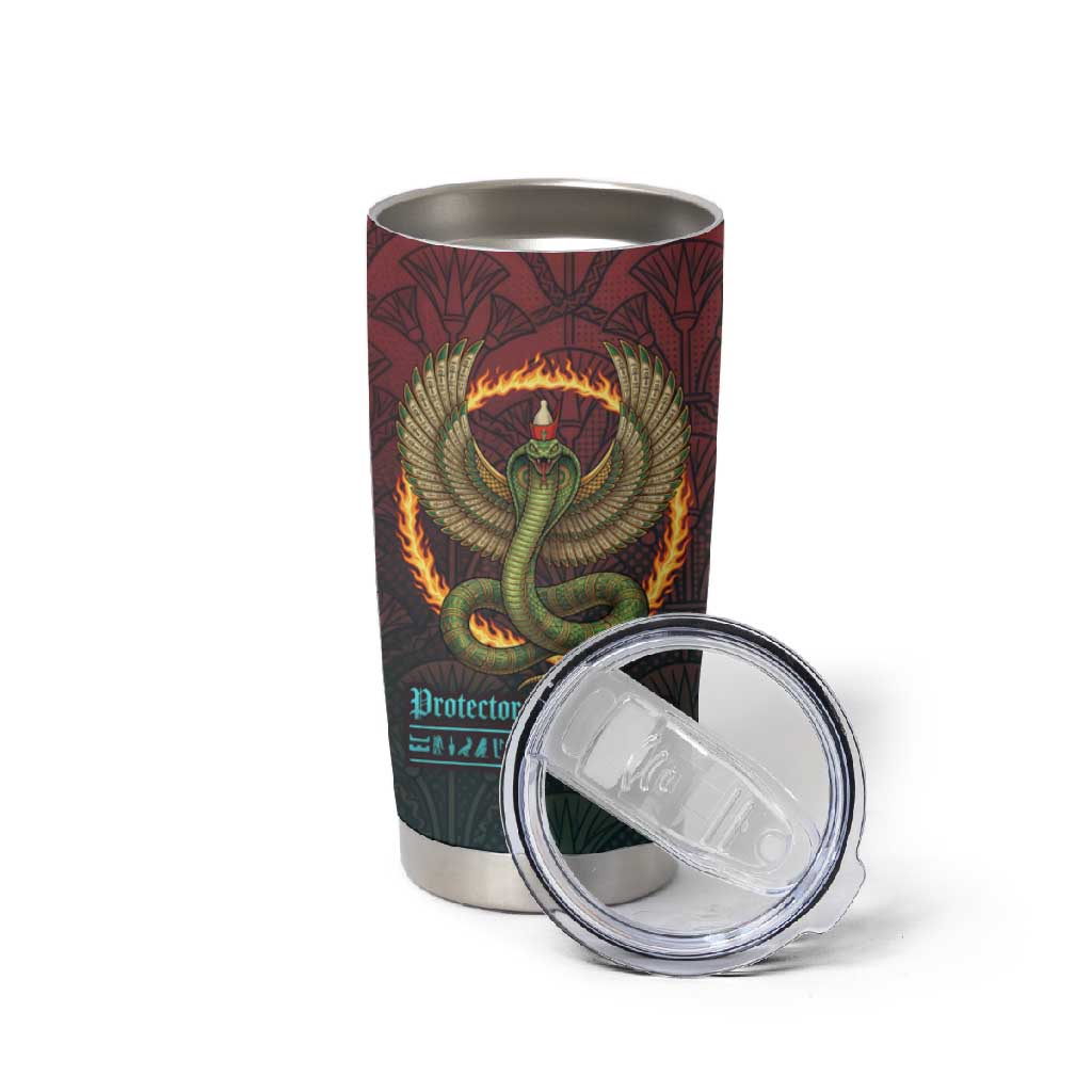 Egyptian Wadjet Winged Cobra Tumbler Cup with Eye of Horus in Fiery Royal Protector Theme