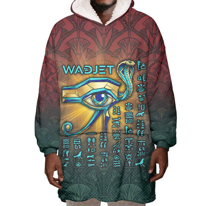 Egyptian Wadjet Winged Cobra Wearable Blanket Hoodie with Eye of Horus in Fiery Royal Protector Theme