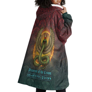 Egyptian Wadjet Winged Cobra Wearable Blanket Hoodie with Eye of Horus in Fiery Royal Protector Theme