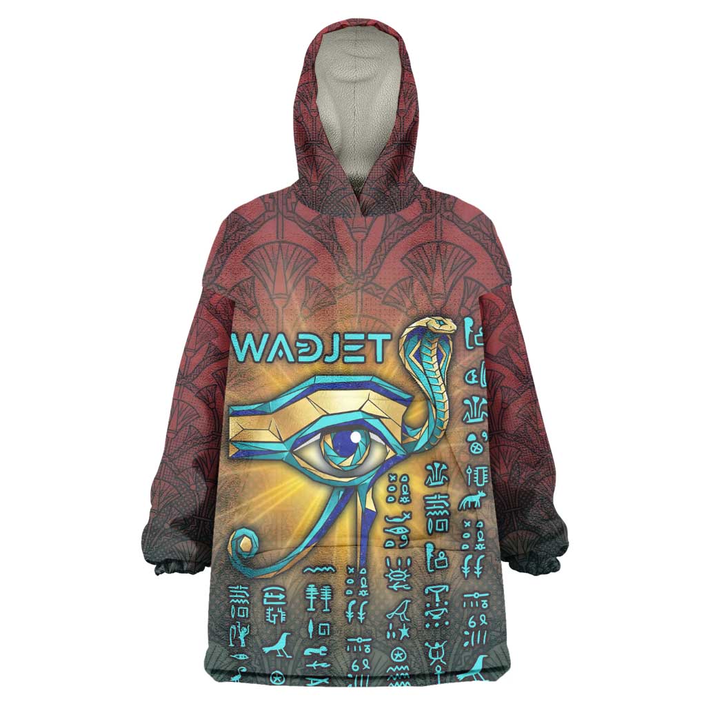 Egyptian Wadjet Winged Cobra Wearable Blanket Hoodie with Eye of Horus in Fiery Royal Protector Theme