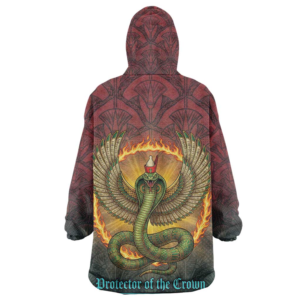 Egyptian Wadjet Winged Cobra Wearable Blanket Hoodie with Eye of Horus in Fiery Royal Protector Theme