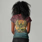 Egyptian Wadjet Winged Cobra Women V-Neck T-Shirt with Eye of Horus in Fiery Royal Protector Theme