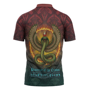 Egyptian Wadjet Winged Cobra Zipper Polo Shirt with Eye of Horus in Fiery Royal Protector Theme