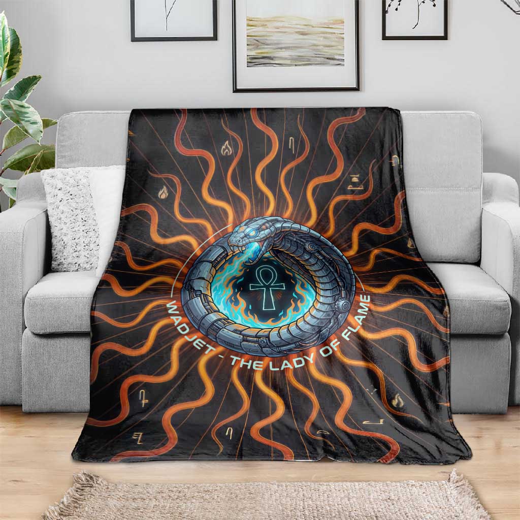 Wadjet Fiery Serpent Blanket Egyptian Ankh Symbol in Dark Flame Protector Theme