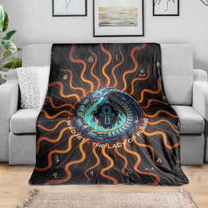 Wadjet Fiery Serpent Blanket Egyptian Ankh Symbol in Dark Flame Protector Theme