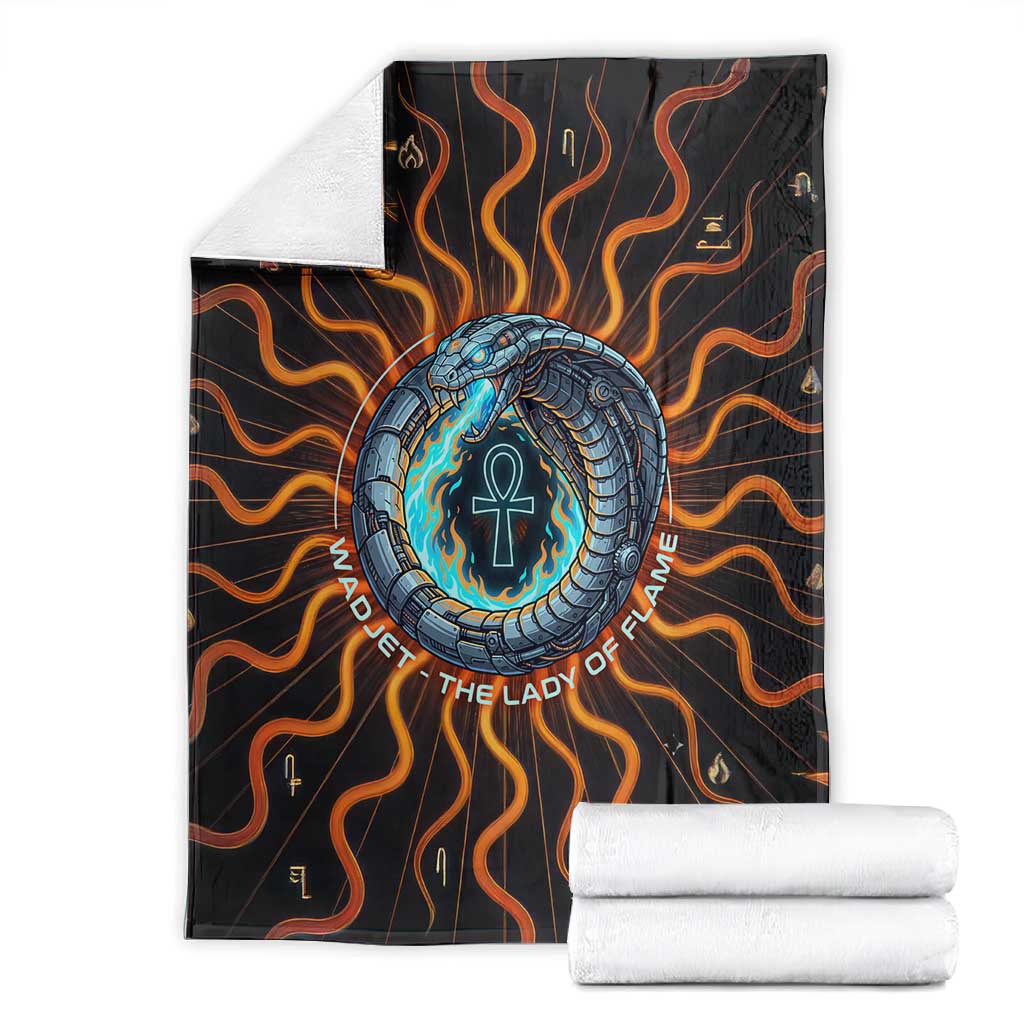 Wadjet Fiery Serpent Blanket Egyptian Ankh Symbol in Dark Flame Protector Theme
