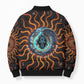 Wadjet Fiery Serpent Bomber Puffer Jacket Egyptian Ankh Symbol in Dark Flame Protector Theme