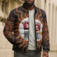 Wadjet Fiery Serpent Bomber Puffer Jacket Egyptian Ankh Symbol in Dark Flame Protector Theme