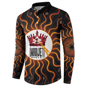 Wadjet Fiery Serpent Button Sweatshirt Egyptian Ankh Symbol in Dark Flame Protector Theme