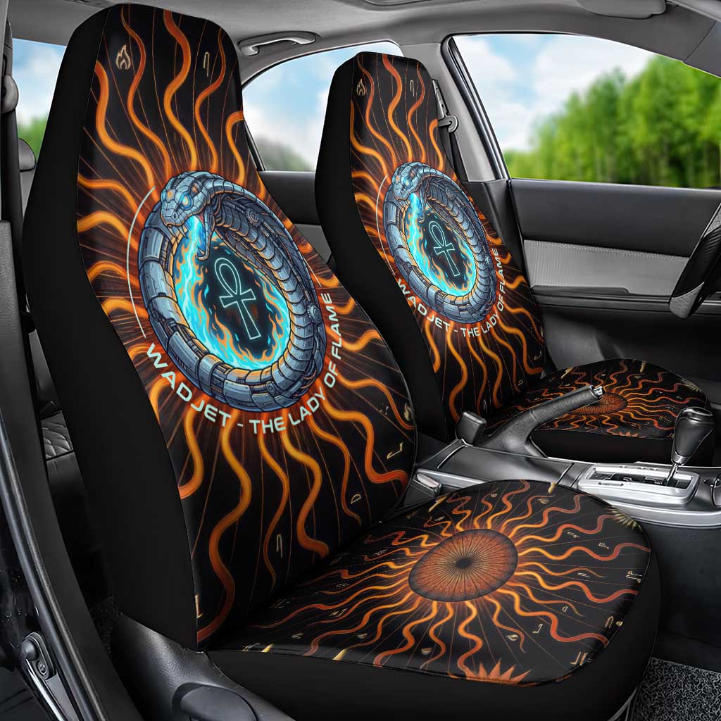 Wadjet Fiery Serpent Car Seat Cover Egyptian Ankh Symbol in Dark Flame Protector Theme