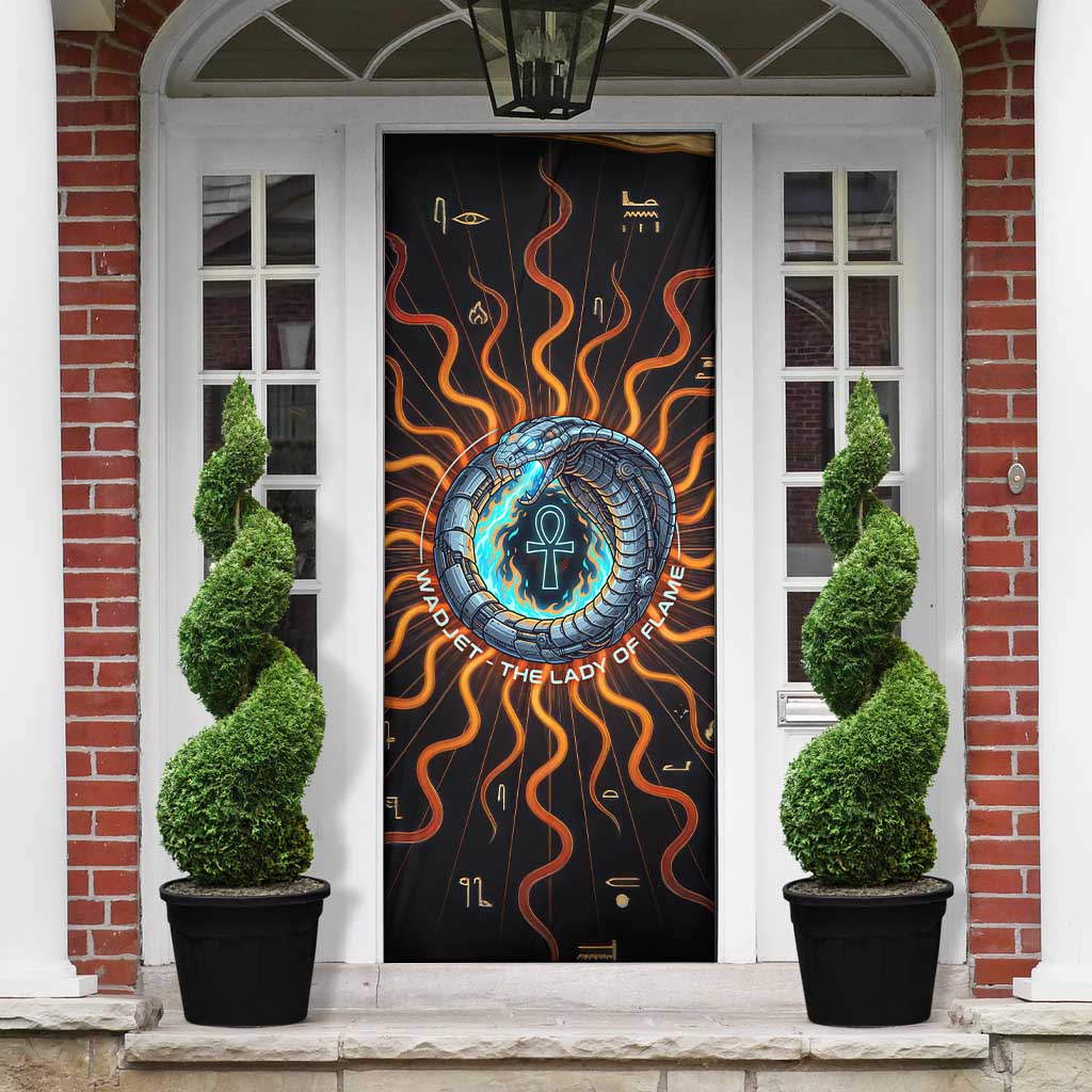 Wadjet Fiery Serpent Door Cover Egyptian Ankh Symbol in Dark Flame ...