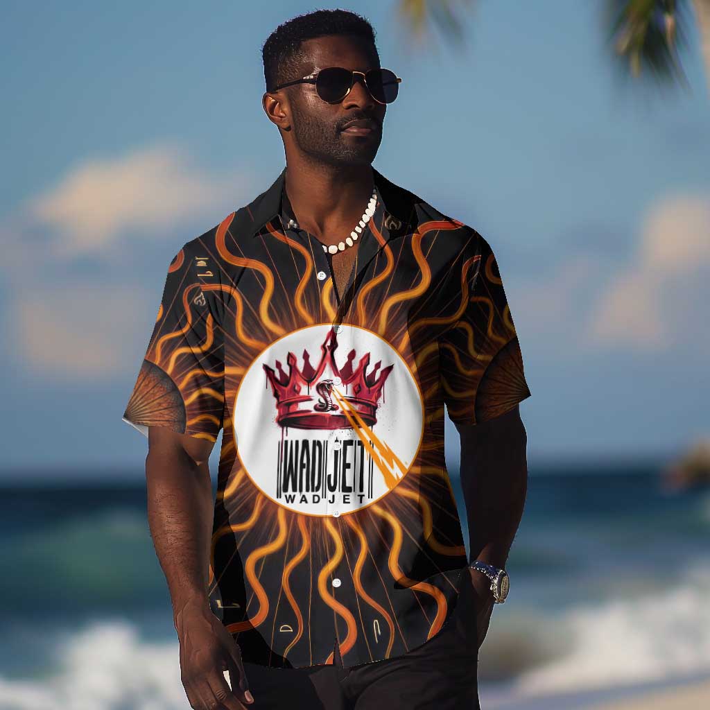 Wadjet Fiery Serpent Hawaiian Shirt Egyptian Ankh Symbol in Dark Flame Protector Theme