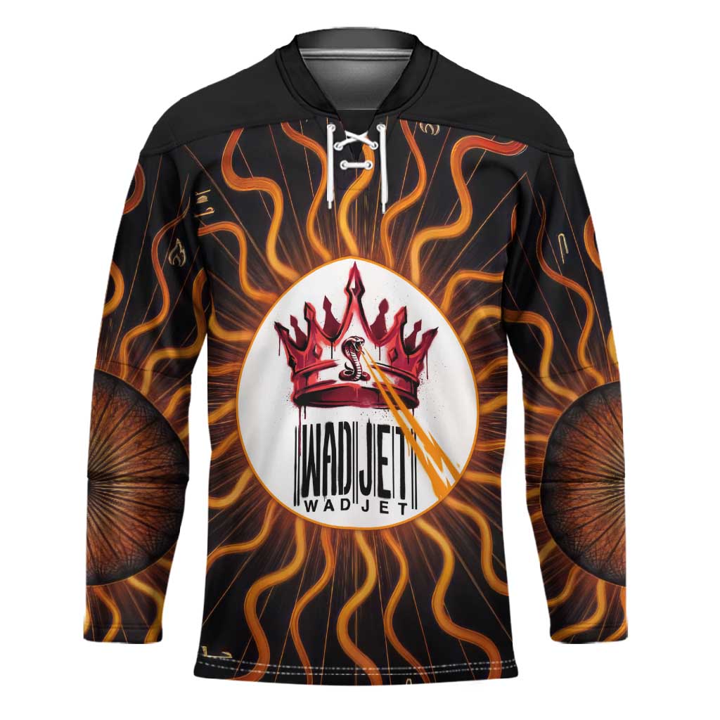 Wadjet Fiery Serpent Hockey Jersey Egyptian Ankh Symbol in Dark Flame Protector Theme