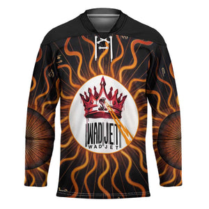 Wadjet Fiery Serpent Hockey Jersey Egyptian Ankh Symbol in Dark Flame Protector Theme
