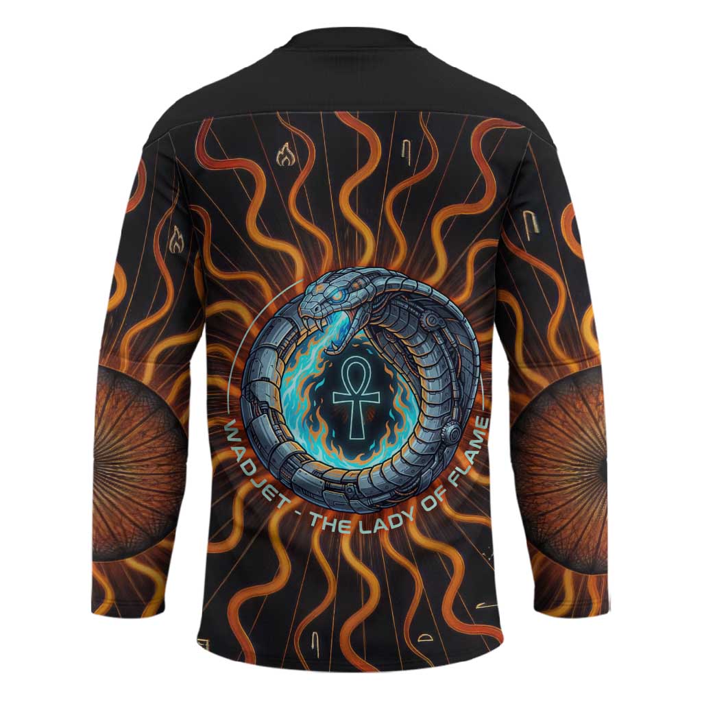 Wadjet Fiery Serpent Hockey Jersey Egyptian Ankh Symbol in Dark Flame Protector Theme