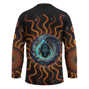 Wadjet Fiery Serpent Hockey Jersey Egyptian Ankh Symbol in Dark Flame Protector Theme