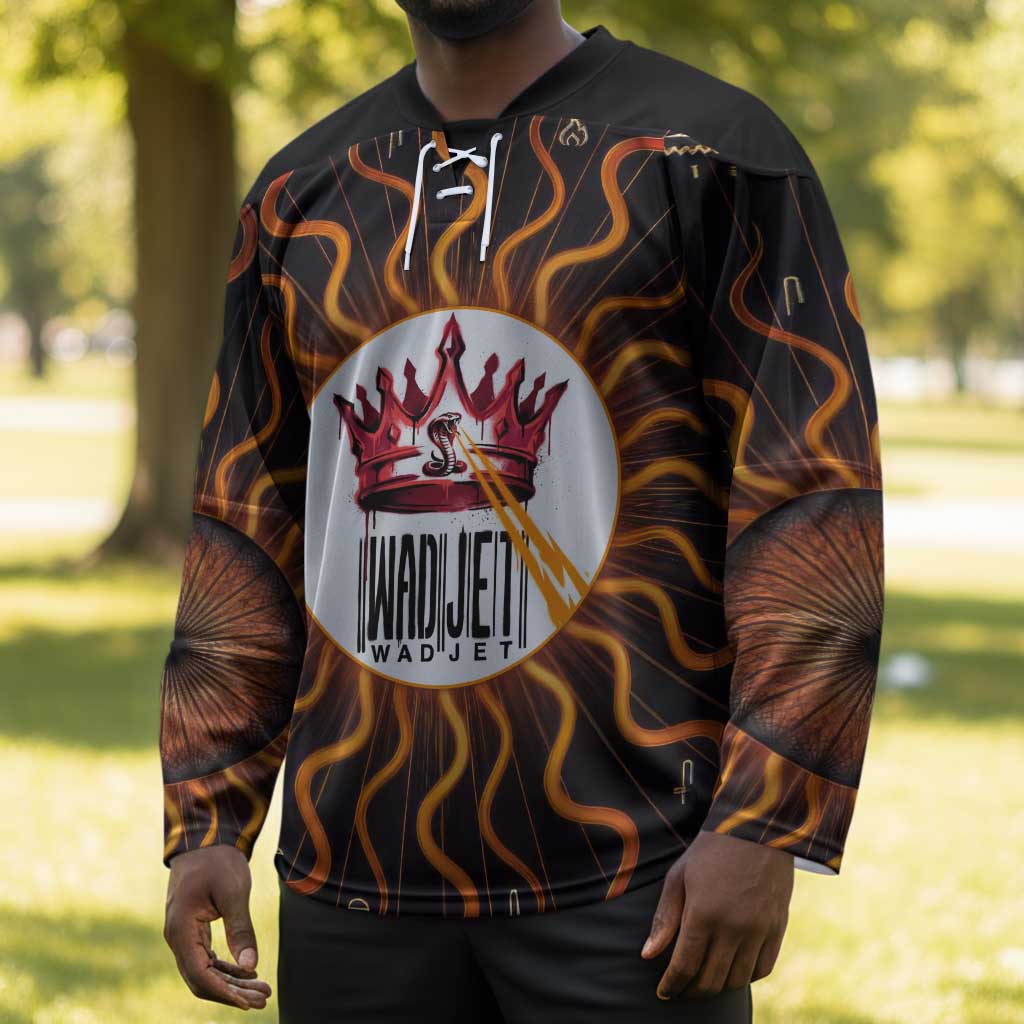 Wadjet Fiery Serpent Hockey Jersey Egyptian Ankh Symbol in Dark Flame Protector Theme