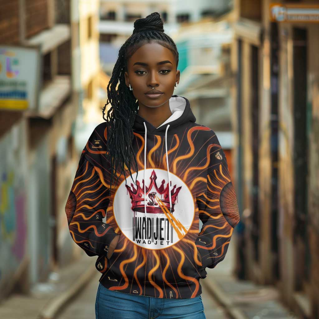 Wadjet Fiery Serpent Hoodie Egyptian Ankh Symbol in Dark Flame Protector Theme