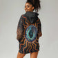 Wadjet Fiery Serpent Hoodie Dress Egyptian Ankh Symbol in Dark Flame Protector Theme