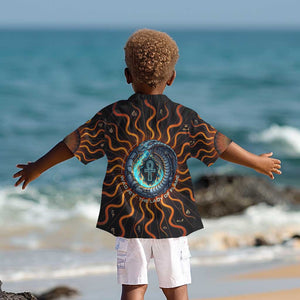 Wadjet Fiery Serpent Kid Hawaiian Shirt Egyptian Ankh Symbol in Dark Flame Protector Theme