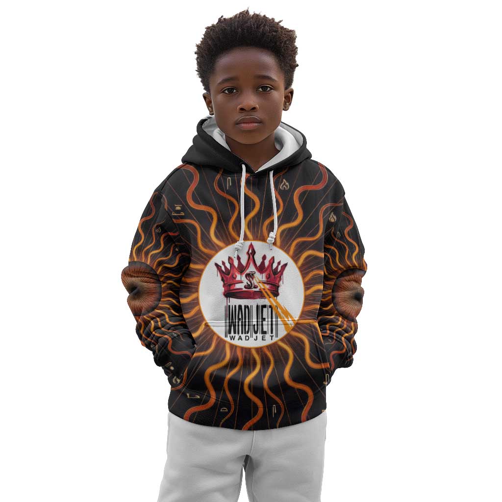 Wadjet Fiery Serpent Kid Hoodie Egyptian Ankh Symbol in Dark Flame Protector Theme