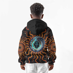 Wadjet Fiery Serpent Kid Hoodie Egyptian Ankh Symbol in Dark Flame Protector Theme