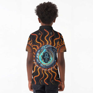 Wadjet Fiery Serpent Kid Polo Shirt Egyptian Ankh Symbol in Dark Flame Protector Theme