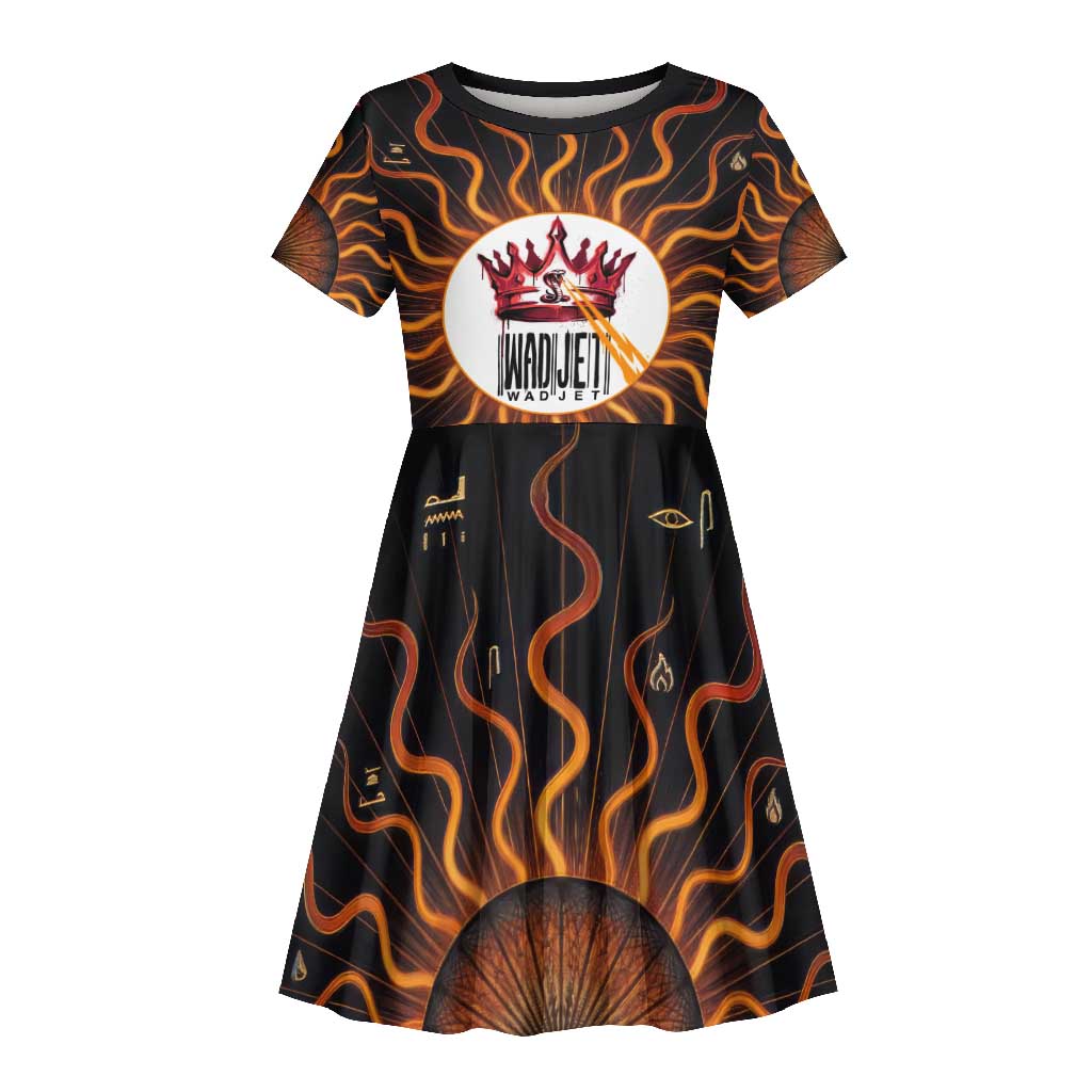 Wadjet Fiery Serpent Kid Short Sleeve Dress Egyptian Ankh Symbol in Dark Flame Protector Theme