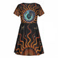 Wadjet Fiery Serpent Kid Short Sleeve Dress Egyptian Ankh Symbol in Dark Flame Protector Theme